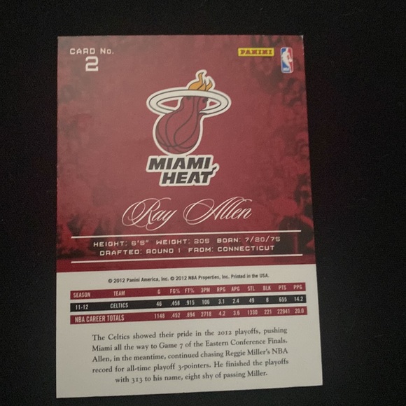 Ray Allen -2012 panini #2 - Picture 2 of 2